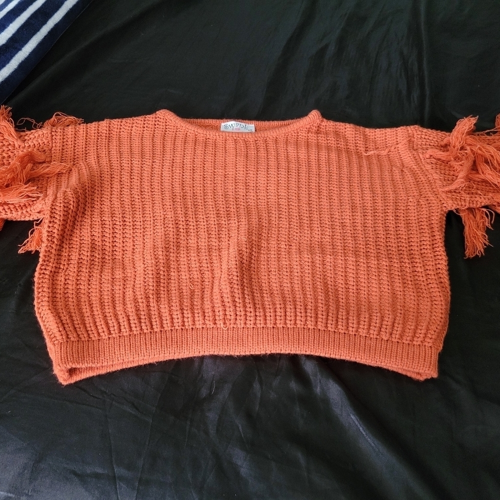 Orange shaggy sleeve sweater